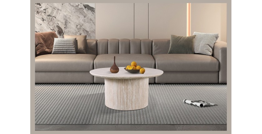 Table basse VAGOS – Coloris chêne clair – Table basse ronde Ø80 cm – MDF – Design naturel et moderne 