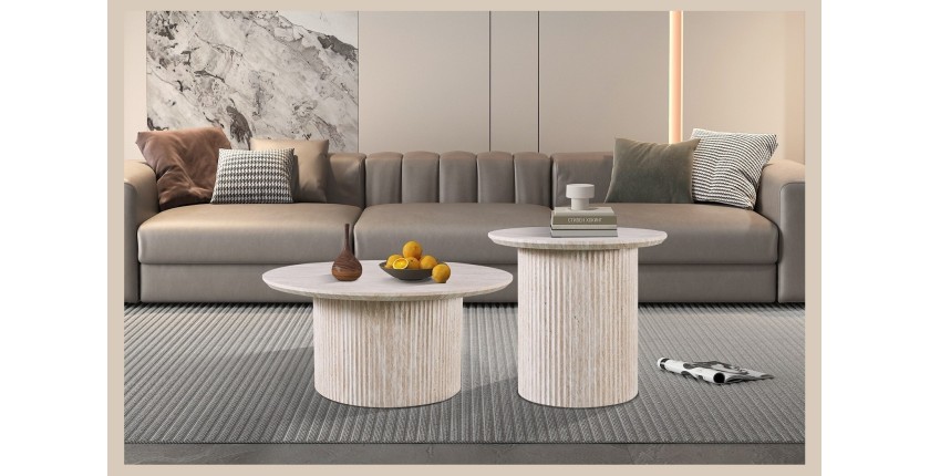 Table basse VAGOS – Coloris chêne clair – Table basse ronde Ø80 cm – MDF – Design naturel et moderne 