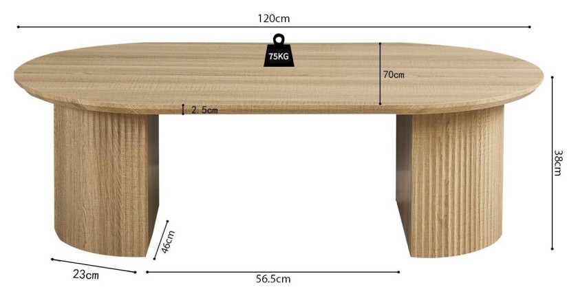 Table basse VAGOS – Coloris chêne naturel – Table basse rectangulaire 120x70 cm – MDF – Design moderne et chaleureux 