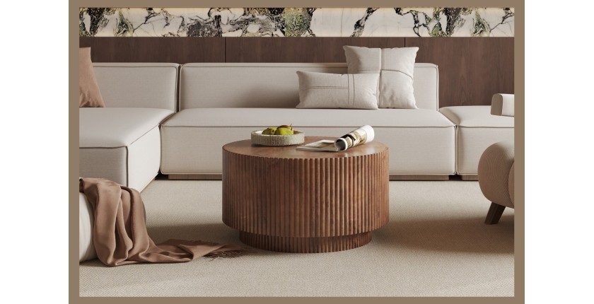 Table basse TALVORA – Bois de manguier massif – Table basse ronde Ø70 cm – Design naturel et authentique 