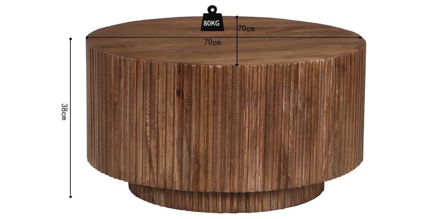 Table basse TALVORA – Bois de manguier massif – Table basse ronde Ø70 cm – Design naturel et authentique 
