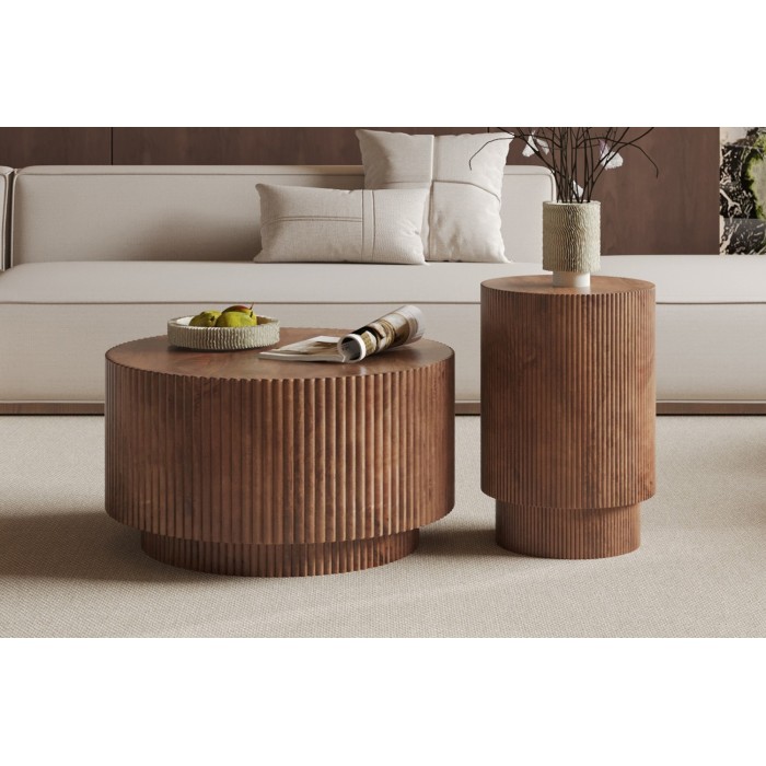 Table basse TALVORA – Bois de manguier massif – Table basse ronde Ø70 cm – Design naturel et authentique 