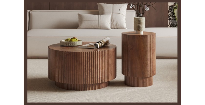 Table basse TALVORA – Bois de manguier massif – Table basse ronde Ø35 cm – Design artisanal et compact 