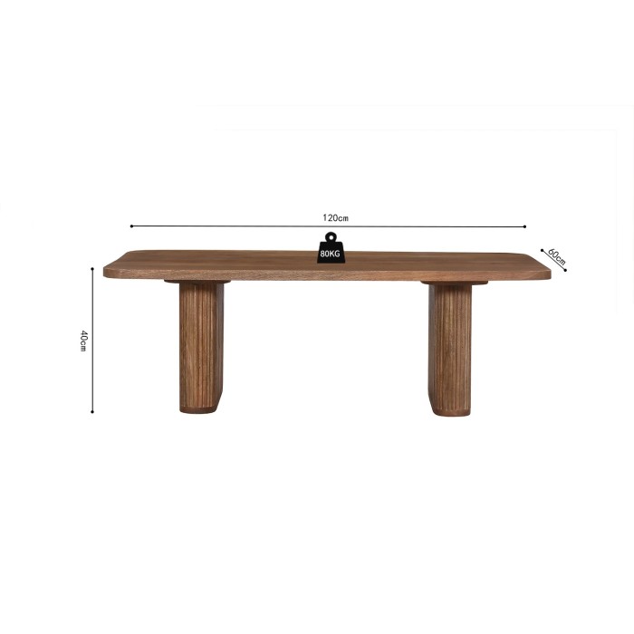 Table basse TALVORA – Bois de manguier massif – Table basse rectangulaire 120x60 cm – Design brut et naturel 