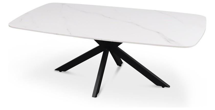 Table basse ARVENA – Table basse rectangulaire 130x70 cm – Pierre blanche & métal – Design moderne haut de gamme 