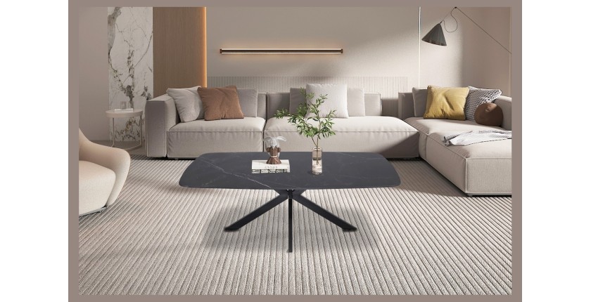 Table basse ARVENA – Table basse rectangulaire 130x70 cm – Pierre noire & métal – Design élégant et contemporain 