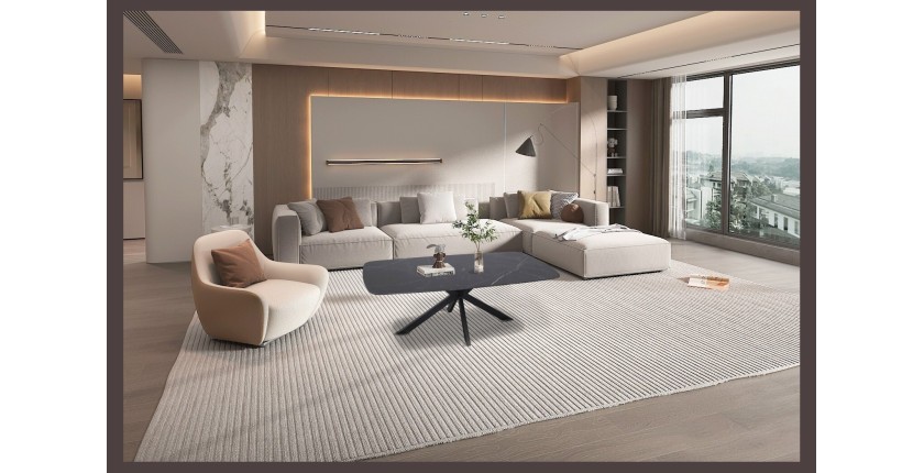 Table basse ARVENA – Table basse rectangulaire 130x70 cm – Pierre noire & métal – Design élégant et contemporain 
