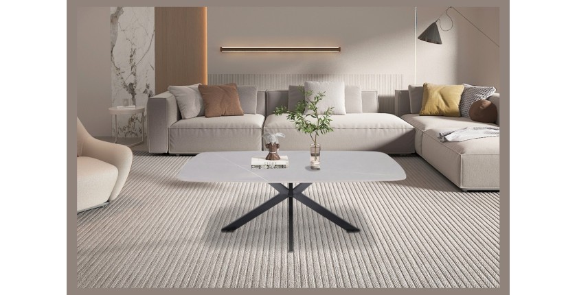 Table basse ARVENA – Table basse rectangulaire 130x70 cm – Pierre grise & métal – Design contemporain et raffiné 