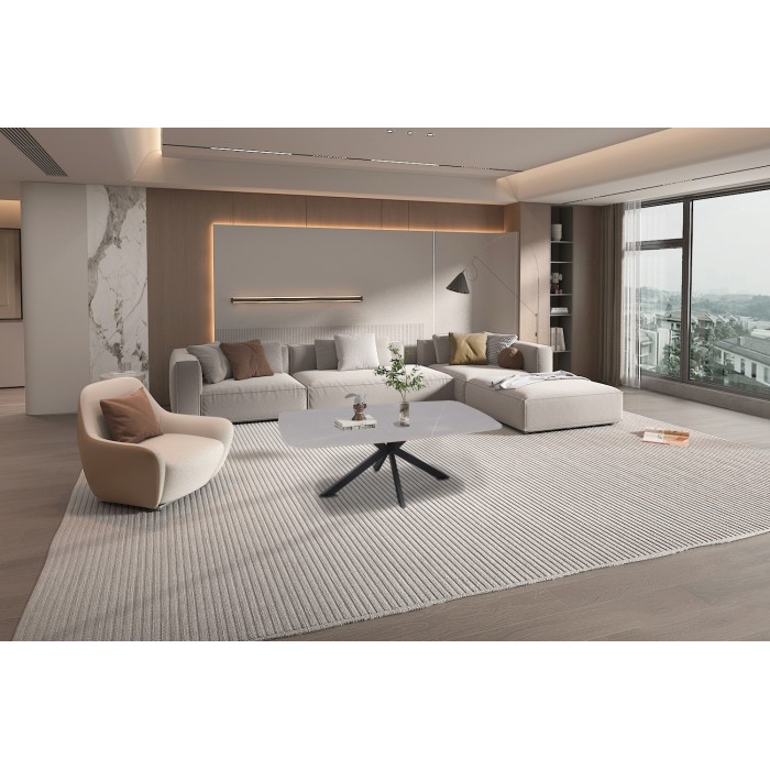 Table basse ARVENA – Table basse rectangulaire 130x70 cm – Pierre grise & métal – Design contemporain et raffiné 