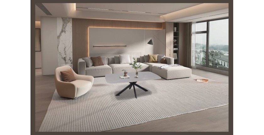 Table basse ARVENA – Table basse rectangulaire 130x70 cm – Pierre grise & métal – Design contemporain et raffiné 
