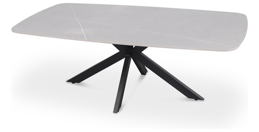 Table basse ARVENA – Table basse rectangulaire 130x70 cm – Pierre grise & métal – Design contemporain et raffiné 