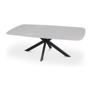 Table basse ARVENA – Table basse rectangulaire 130x70 cm – Pierre grise & métal – Design contemporain et raffiné 