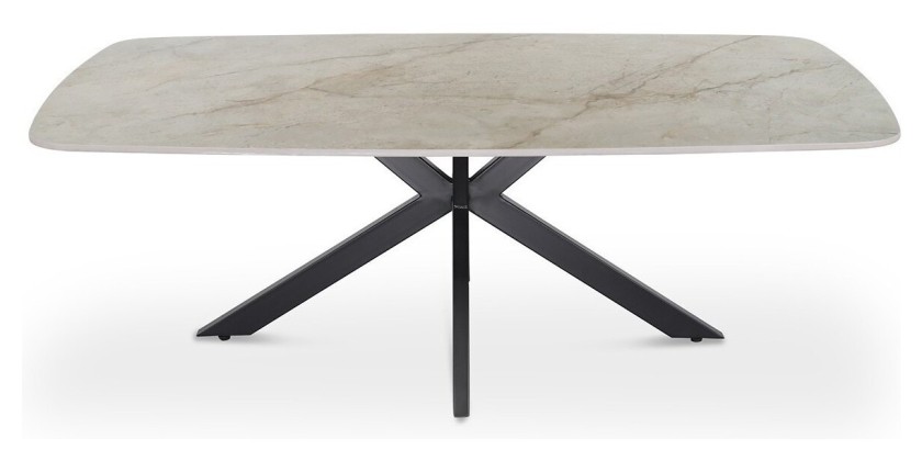 Table basse ARVENA – Table basse rectangulaire 130x70 cm – Marbre beige & métal – Design haut de gamme et raffiné