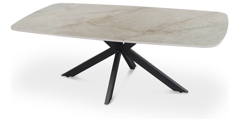 Table basse ARVENA – Table basse rectangulaire 130x70 cm – Marbre beige & métal – Design haut de gamme et raffiné 