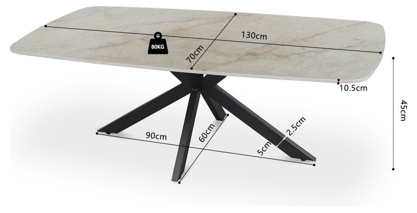 Table basse ARVENA – Table basse rectangulaire 130x70 cm – Marbre beige & métal – Design haut de gamme et raffiné 