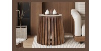 Table basse MAELORA – Table basse ronde Ø40 cm – Bois de manguier & travertin – Design naturel et compact 