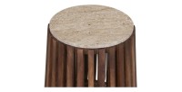 Table basse MAELORA – Table basse ronde Ø40 cm – Bois de manguier & travertin – Design naturel et compact 