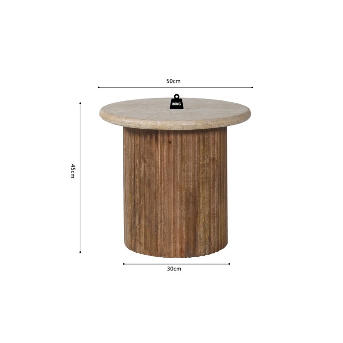 Table basse MAELORA – Table basse ronde Ø50 cm – Bois de manguier & travertin – Design naturel et élégant 