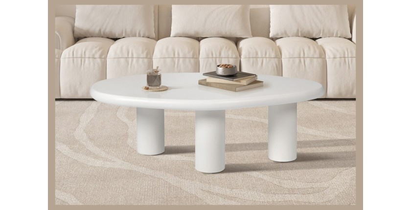 Table basse TARAVI – Table basse rectangulaire 120x70 cm – Finition ciment blanc – Design contemporain et épuré 