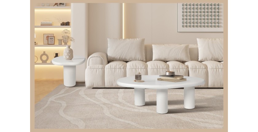 Table basse TARAVI – Table basse rectangulaire 120x70 cm – Finition ciment blanc – Design contemporain et épuré 