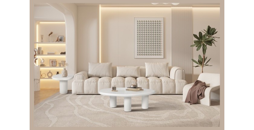 Table basse TARAVI – Table basse rectangulaire 120x70 cm – Finition ciment blanc – Design contemporain et épuré 