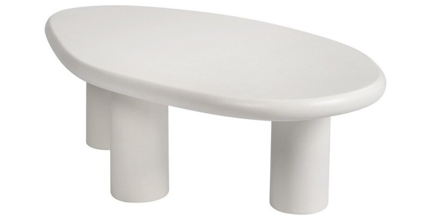 Table basse TARAVI – Table basse rectangulaire 120x70 cm – Finition ciment blanc – Design contemporain et épuré 