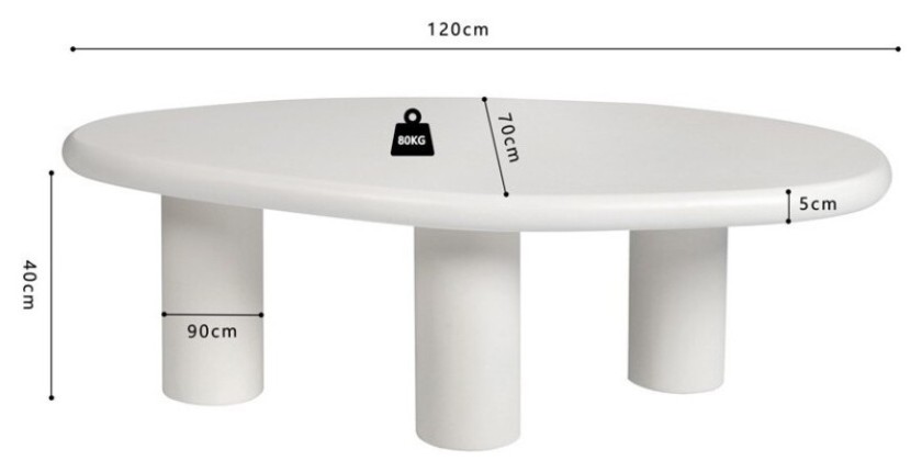 Table basse TARAVI – Table basse rectangulaire 120x70 cm – Finition ciment blanc – Design contemporain et épuré 
