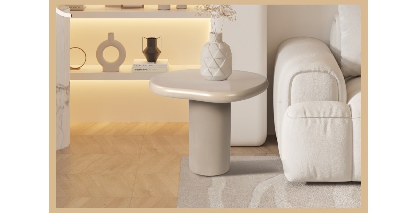 Table basse TARAVI – Table basse carrée 50x50 cm – Finition ciment beige – Design contemporain compact 