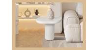 Table basse TARAVI – Table basse carrée 50x50 cm – Finition ciment blanc – Design moderne et épuré 