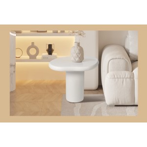 Table basse TARAVI – Table basse carrée 50x50 cm – Finition ciment blanc – Design moderne et épuré 