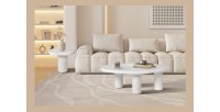 Table basse TARAVI – Table basse carrée 50x50 cm – Finition ciment blanc – Design moderne et épuré 
