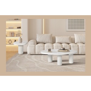 Table basse TARAVI – Table basse carrée 50x50 cm – Finition ciment blanc – Design moderne et épuré 
