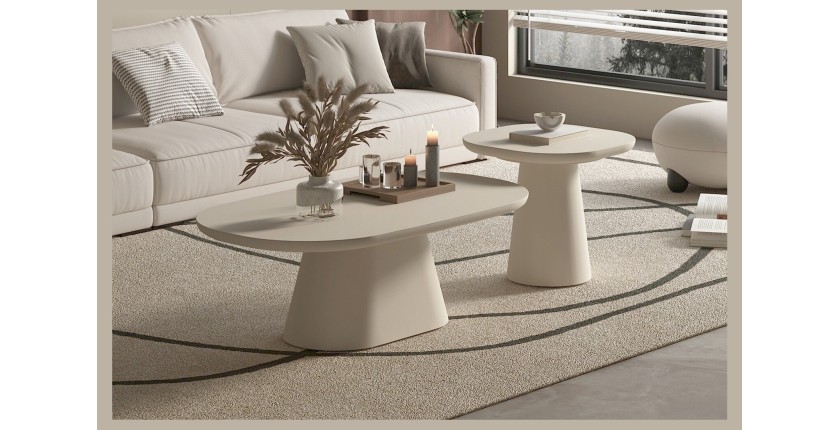 Table basse TARAVI – Table basse rectangulaire 120x70 cm – Finition ciment beige – Design contemporain et naturel 