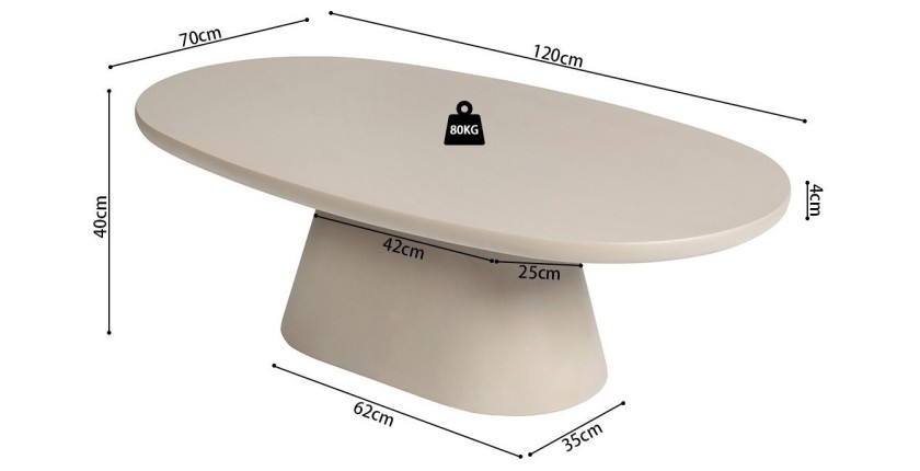 Table basse TARAVI – Table basse rectangulaire 120x70 cm – Finition ciment beige – Design contemporain et naturel 