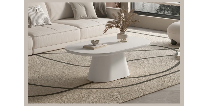 Table basse TARAVI – Table basse rectangulaire 120x70 cm – Finition ciment blanc – Style moderne et lumineux 