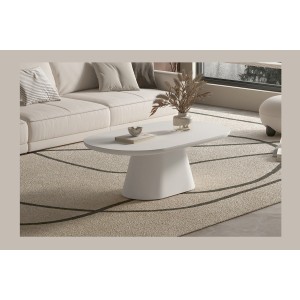 Table basse TARAVI – Table basse rectangulaire 120x70 cm – Finition ciment blanc – Style moderne et lumineux 
