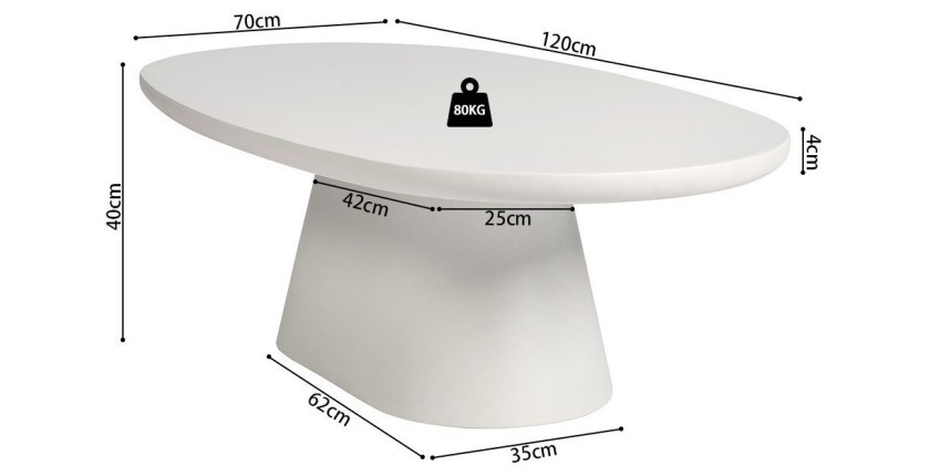 Table basse TARAVI – Table basse rectangulaire 120x70 cm – Finition ciment blanc – Style moderne et lumineux 