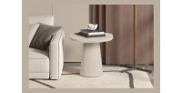 Table basse TARAVI – Table basse ronde Ø55 cm – Finition ciment beige – Design minéral doux et contemporain 