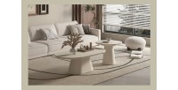 Table basse TARAVI – Table basse ronde Ø55 cm – Finition ciment beige – Design minéral doux et contemporain 