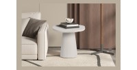 Table basse TARAVI – Table basse ronde Ø55 cm – Finition ciment blanc – Design lumineux et moderne