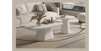 Table basse TARAVI – Table basse ronde Ø55 cm – Finition ciment blanc – Design lumineux et moderne 