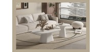 Table basse TARAVI – Table basse ronde Ø55 cm – Finition ciment blanc – Design lumineux et moderne 