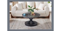 Table basse VIRELLO – Table basse ronde Ø85 cm – Pierre naturelle gris clair & métal – Design haut de gamme 