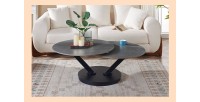 Table basse VIRELLO – Table basse ronde Ø85 cm – Pierre naturelle gris clair & métal – Design haut de gamme 