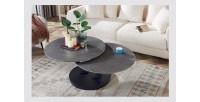 Table basse VIRELLO – Table basse ronde Ø85 cm – Pierre naturelle gris clair & métal – Design haut de gamme 