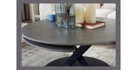 Table basse VIRELLO – Table basse ronde Ø85 cm – Pierre naturelle gris clair & métal – Design haut de gamme 