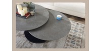 Table basse VIRELLO – Table basse ronde Ø85 cm – Pierre naturelle gris clair & métal – Design haut de gamme 