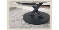 Table basse VIRELLO – Table basse ronde Ø85 cm – Pierre naturelle gris clair & métal – Design haut de gamme 
