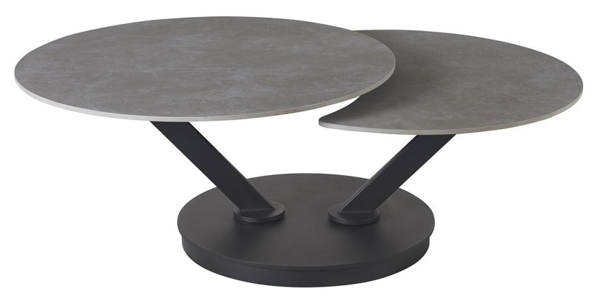 Table basse VIRELLO – Table basse ronde Ø85 cm – Pierre naturelle gris clair & métal – Design haut de gamme 