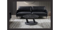 Table basse VIRELLO – Table basse ronde Ø80 cm – Pierre naturelle gris foncé & métal – Design contemporain et robuste 